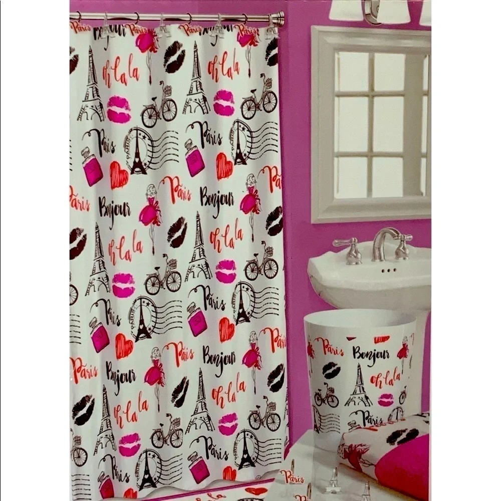 Paris Kiss Eiffel Tower Material Shower Curtain Parisian 72 In X 72 In